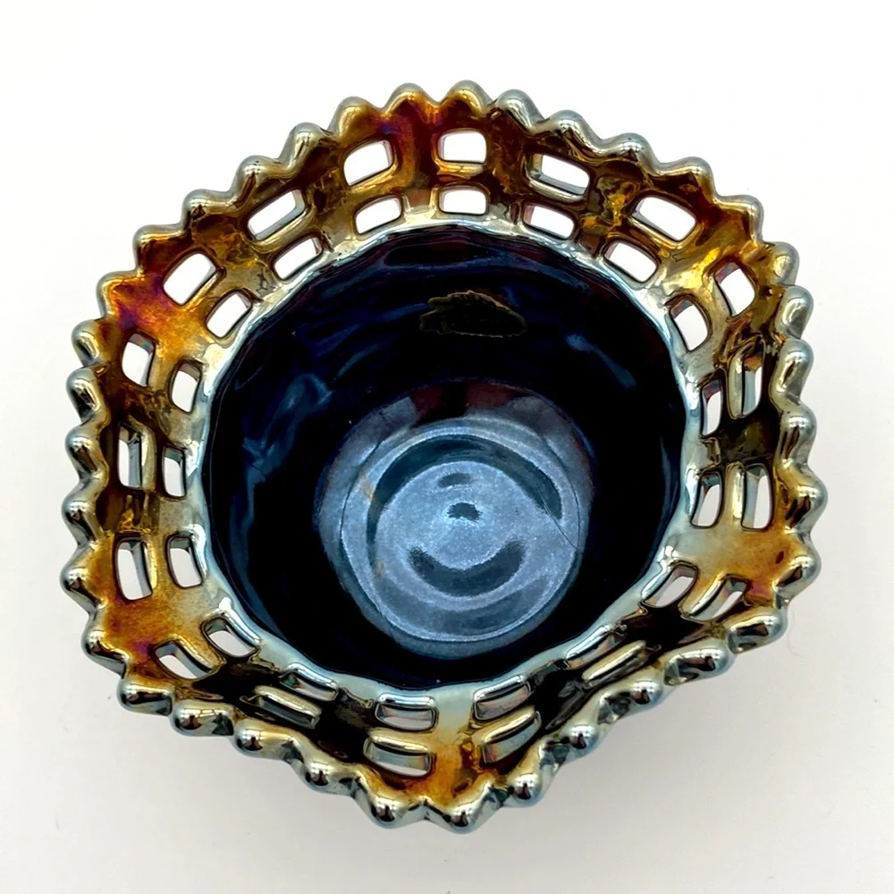 Vintage Fenton Iridescent Basket Weave Bowl